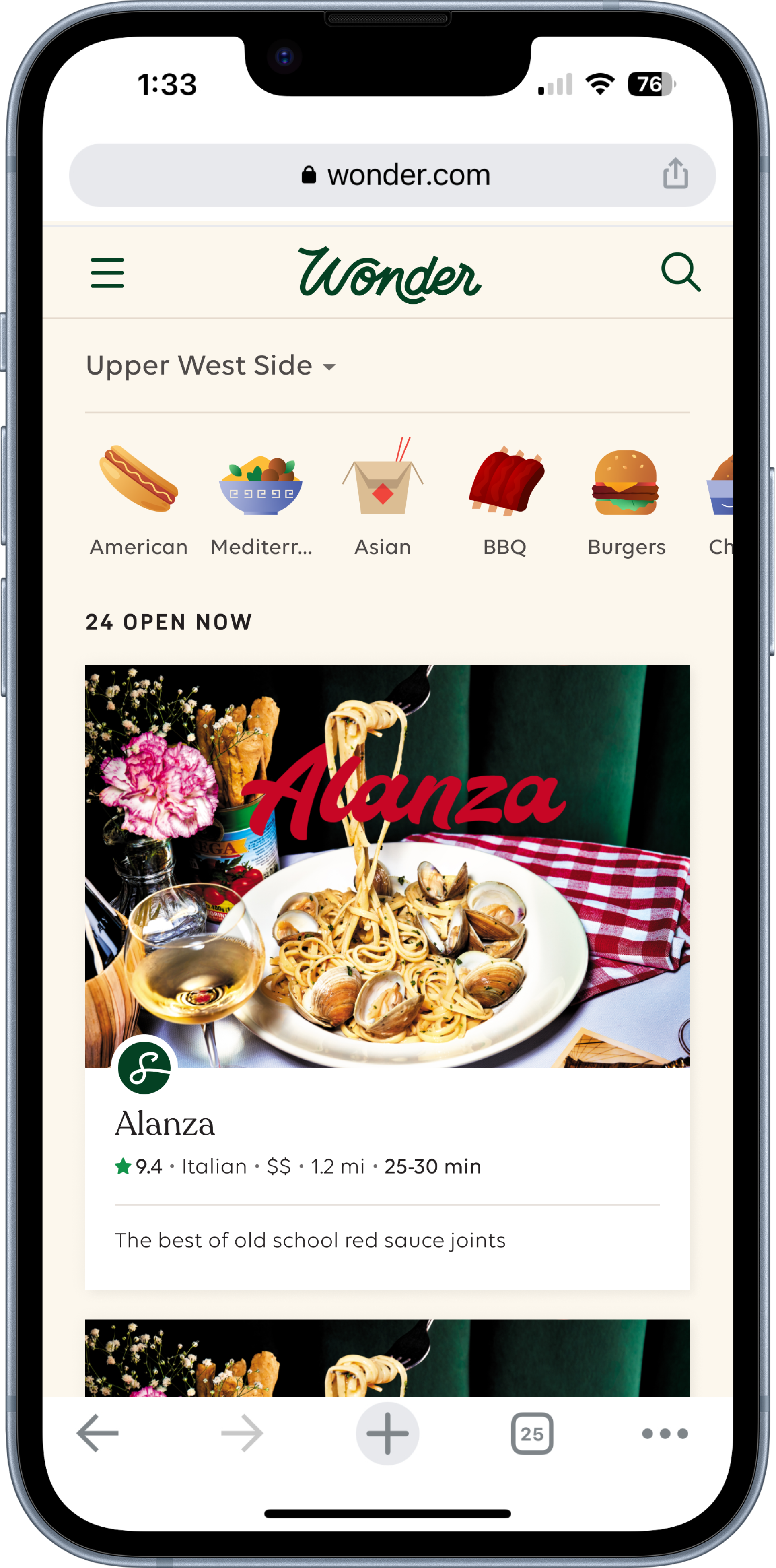 Wonder mobile web screen 1